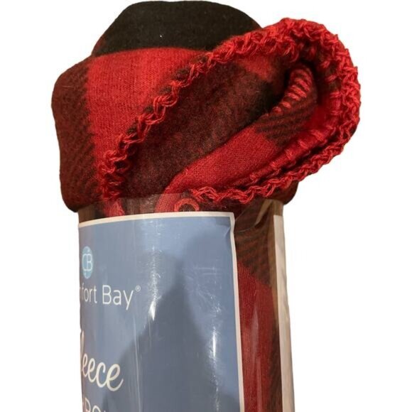 Comfort Bay Red & Black Plaid Fleece Throw 50" X 60" - Picture 3 of 4